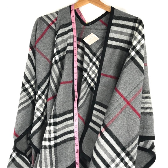 New -Plaid Cape Poncho in gray - new! - Picture 4 of 6